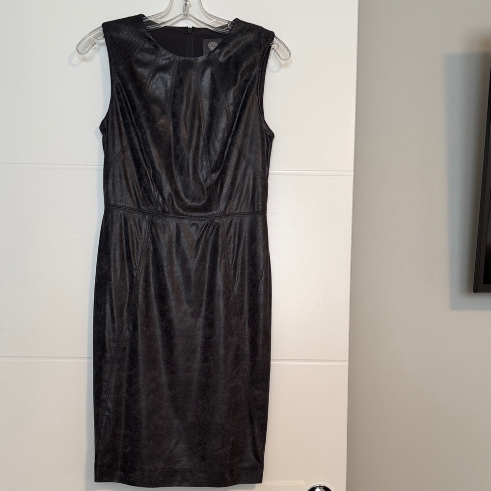 Vince Camuto Black Sleeveless Faux-Leather Midi Sheath Dress
